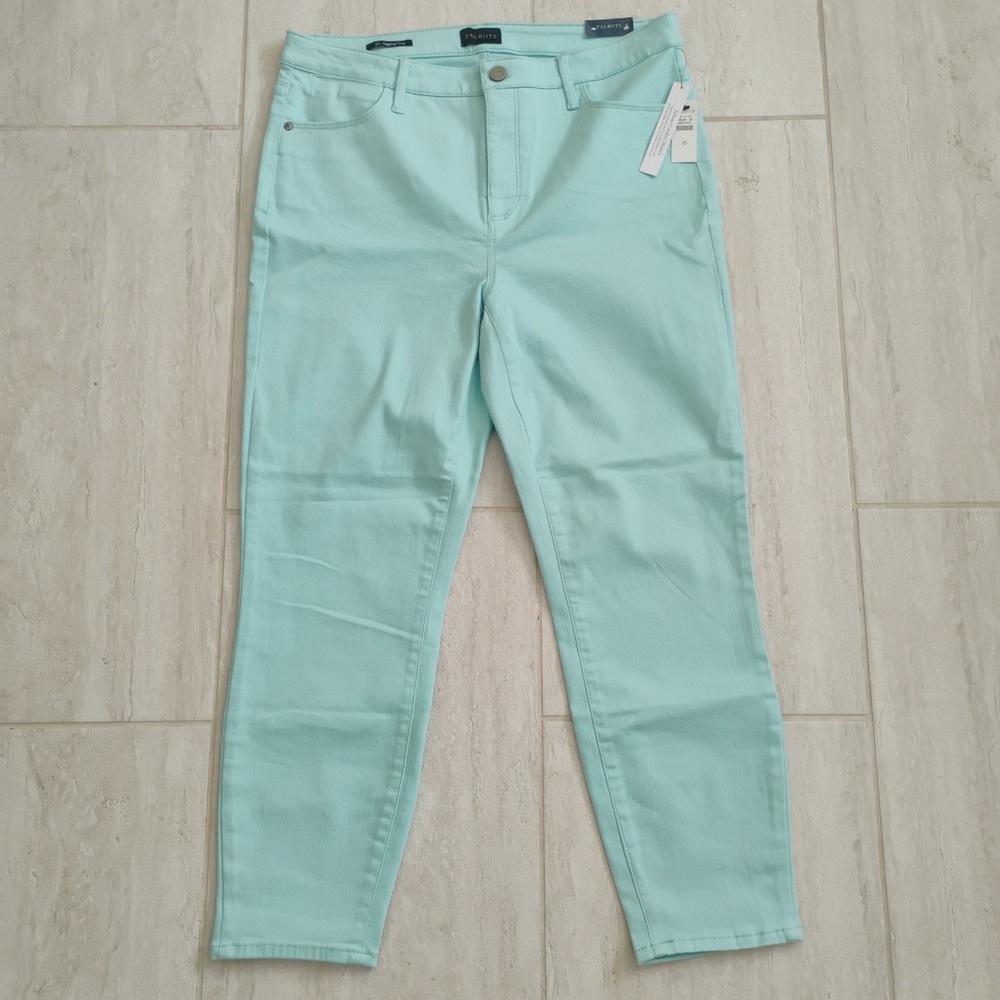 Talbots Jegging Crop Jeans Womens Size 10 Mint Aqua High Waist Skinny NWT New